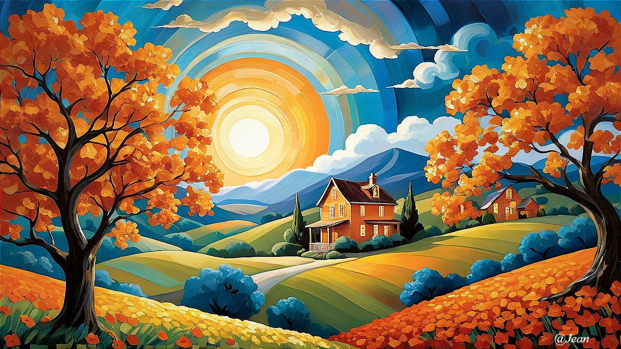 Vibrant Countryside Landscape with Charming House