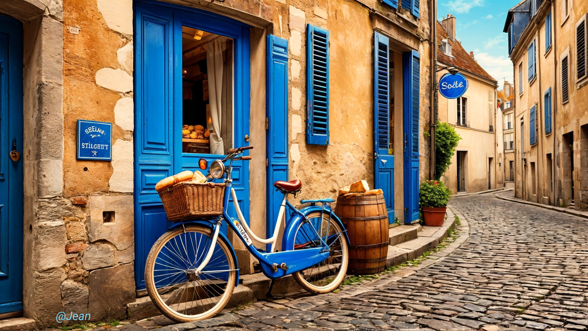 Charming European Street Scene with Vintage Bicycle