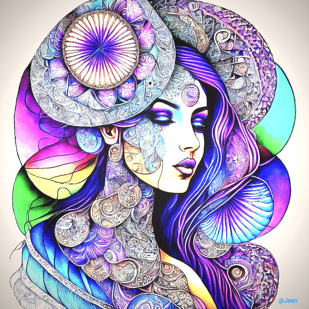 Intricate Illustration of a Serene Woman with Patterns