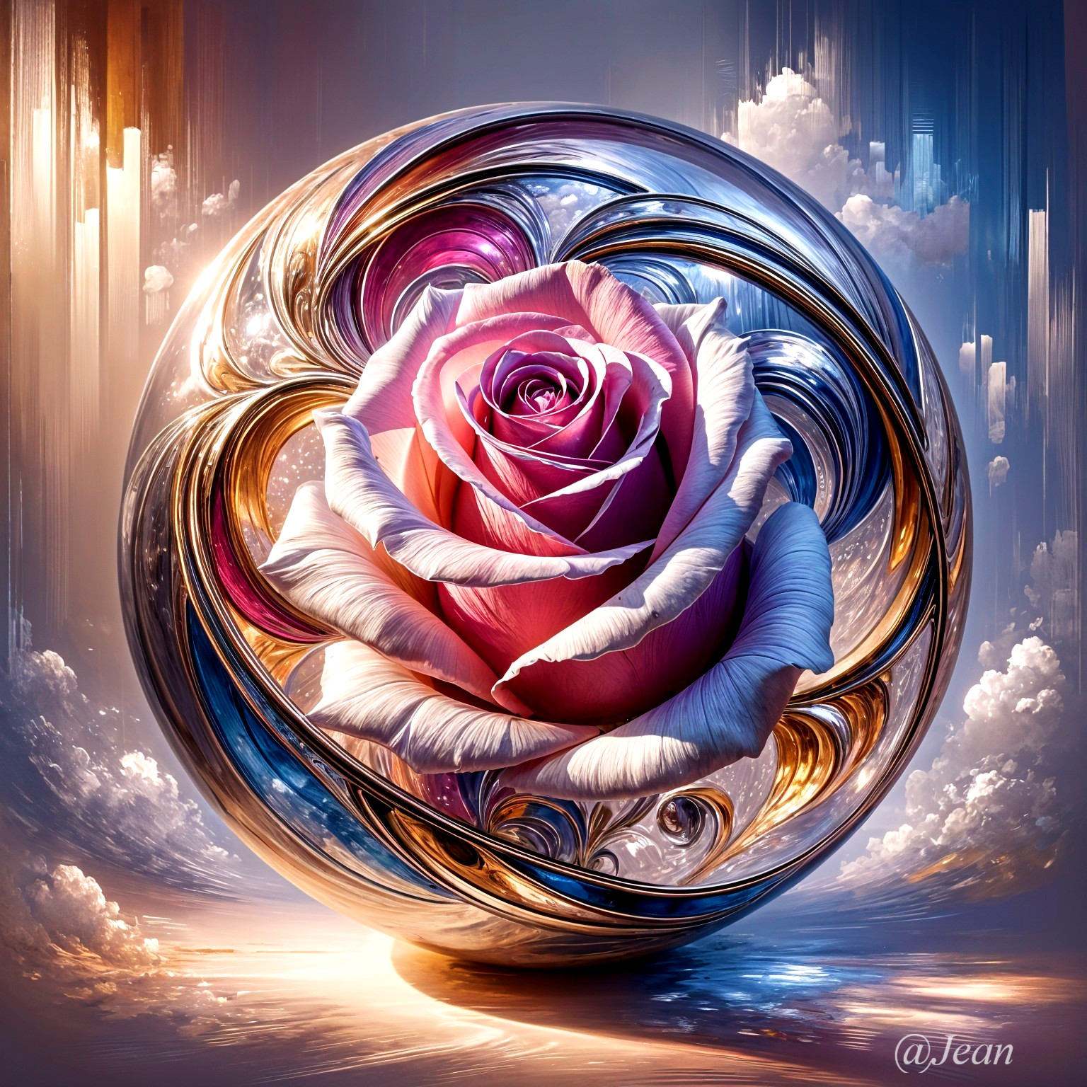 Surreal Rose Encapsulated in a Shimmering Orb