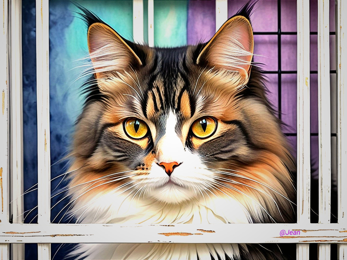 Close-up of a Maine Coon Cat with Yellow Eyes