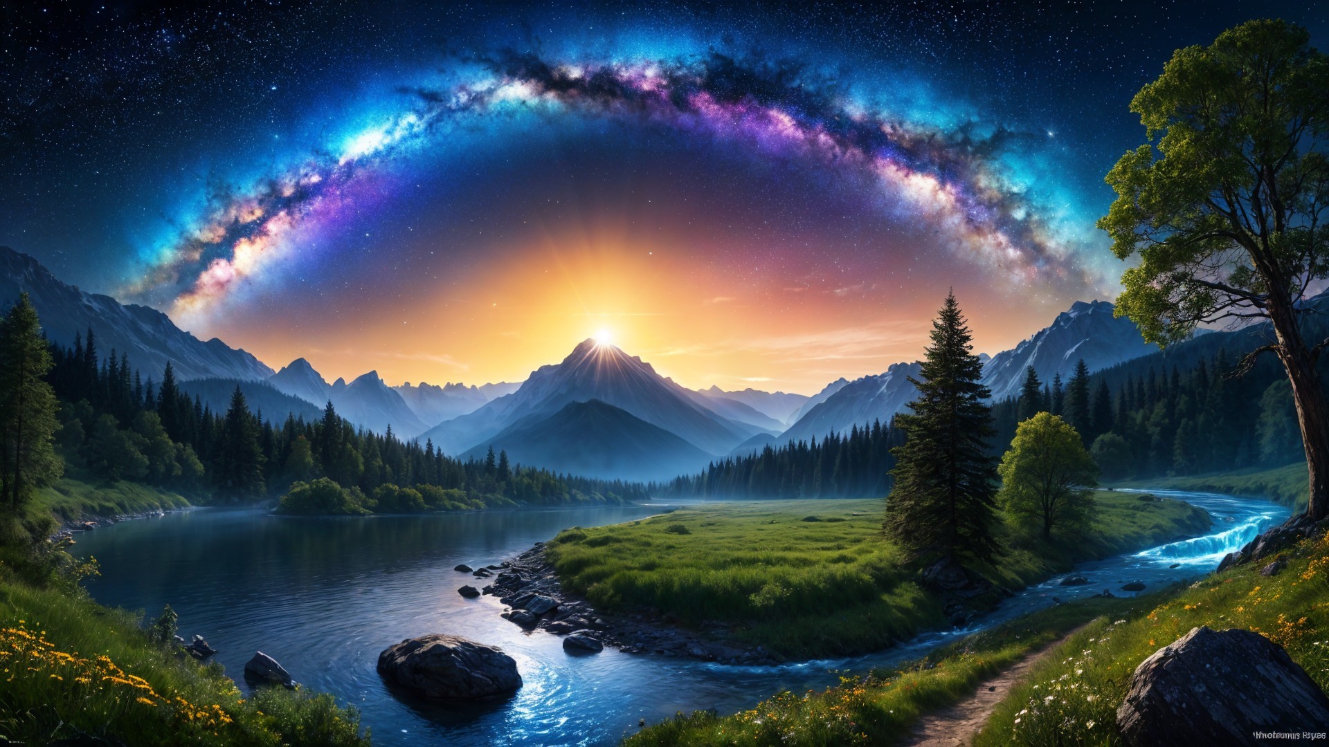 Serene River and Majestic Mountains at Sunset