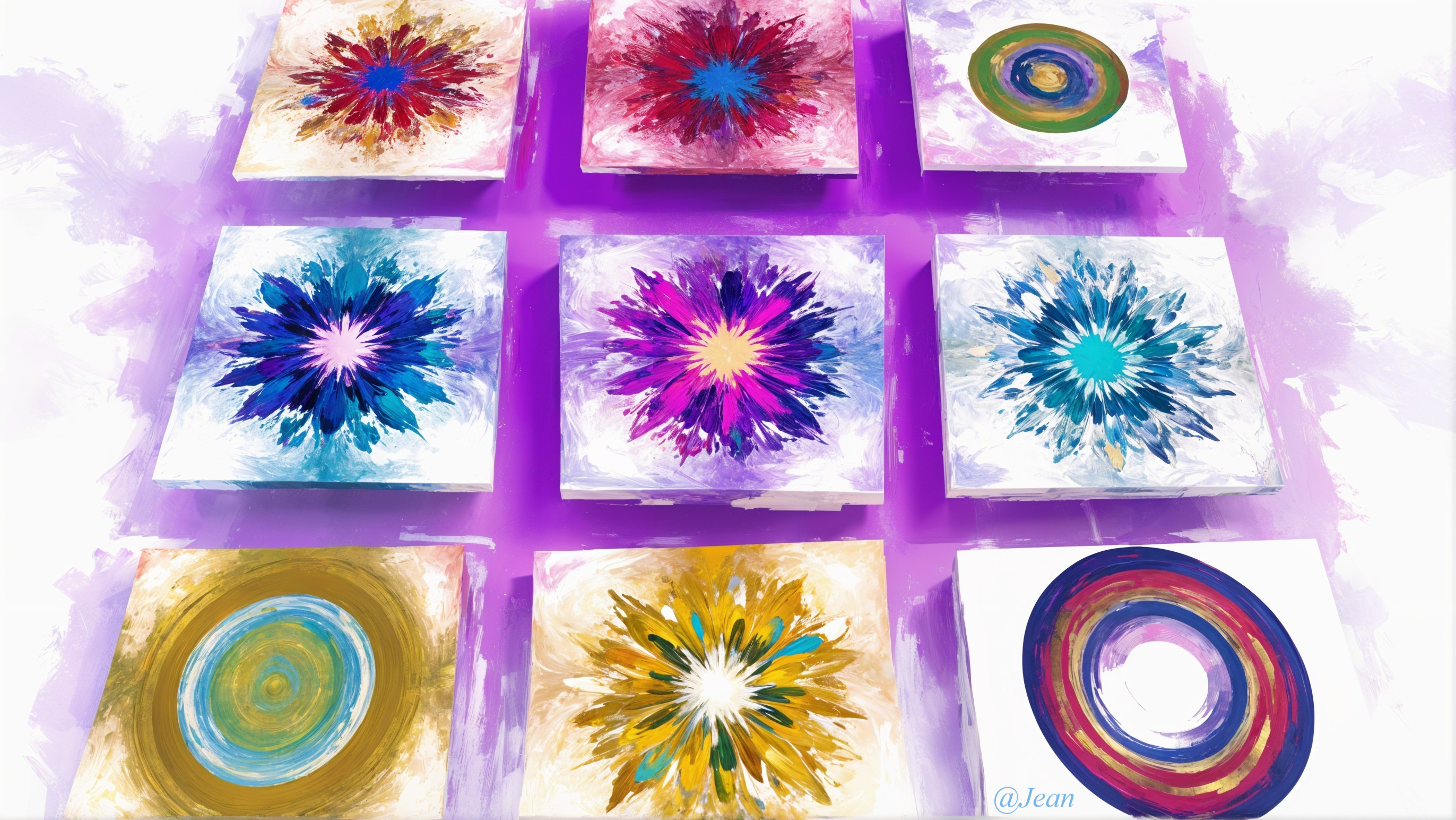 Vibrant Abstract Art Grid with Circular Motifs