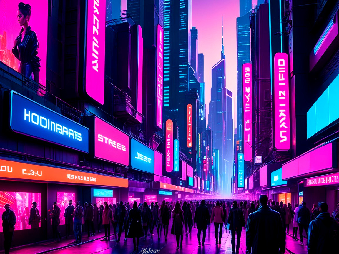 Vibrant Futuristic Cityscape with Neon Lights and Skyscrapers