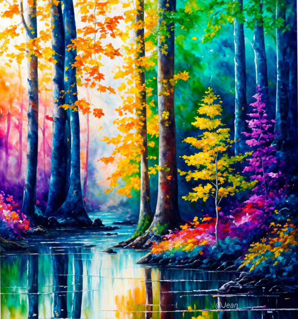 Vibrant Landscape with Stream and Colorful Foliage