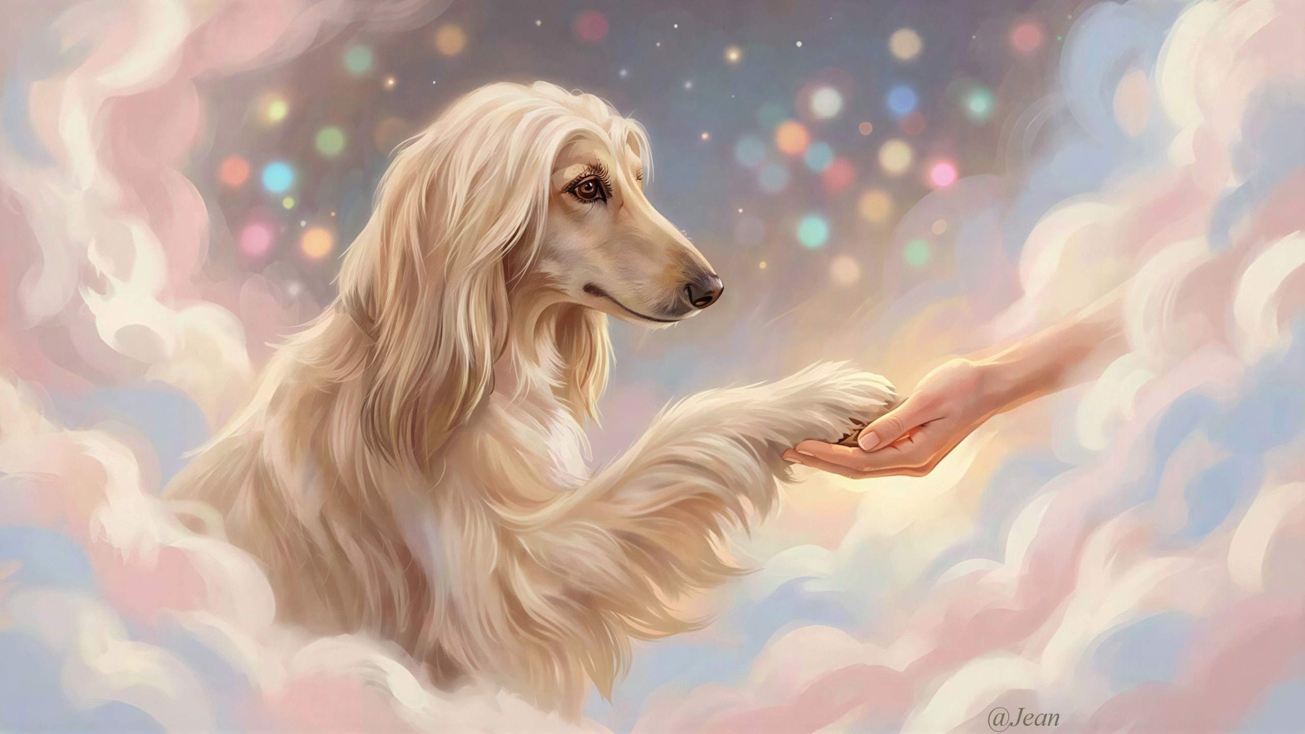 Digital Painting of Afghan Hound Among Ethereal Clouds