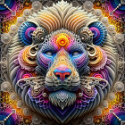 Intricate Lion Face Design with Floral Patterns