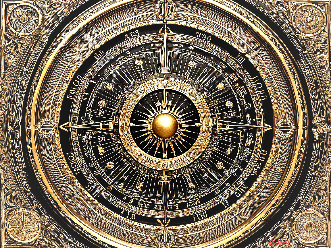Intricate Gold and Black Compass Rose Design