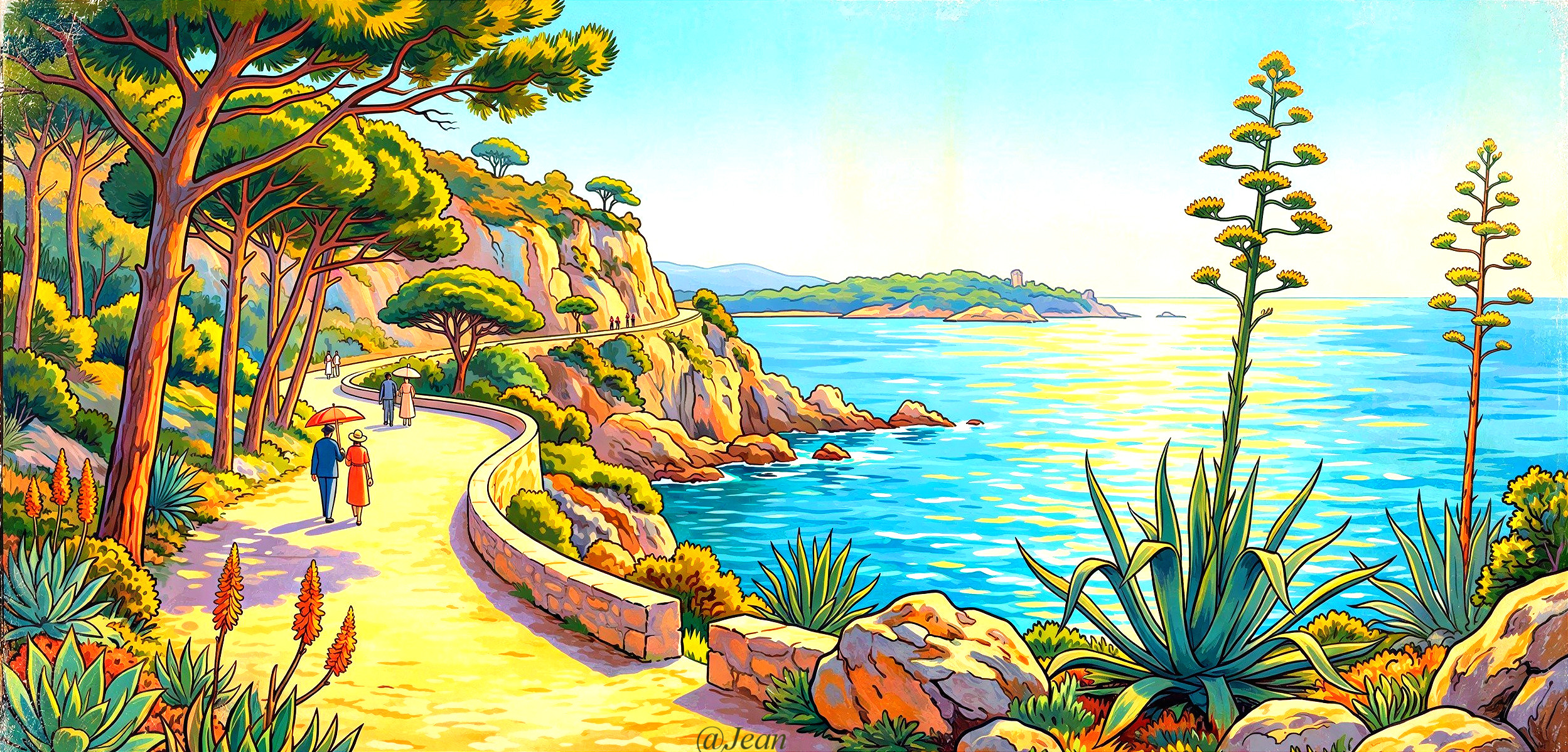 Scenic Coastal Pathway with Lush Greenery and Ocean