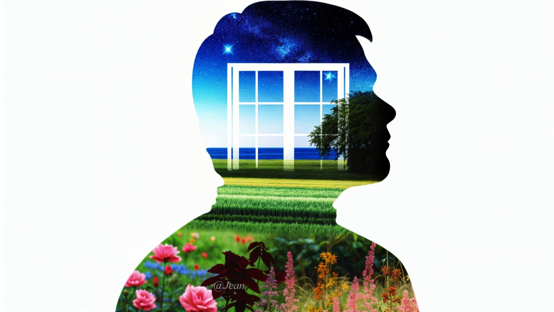 Silhouette with Vibrant Landscape and Starry Sky