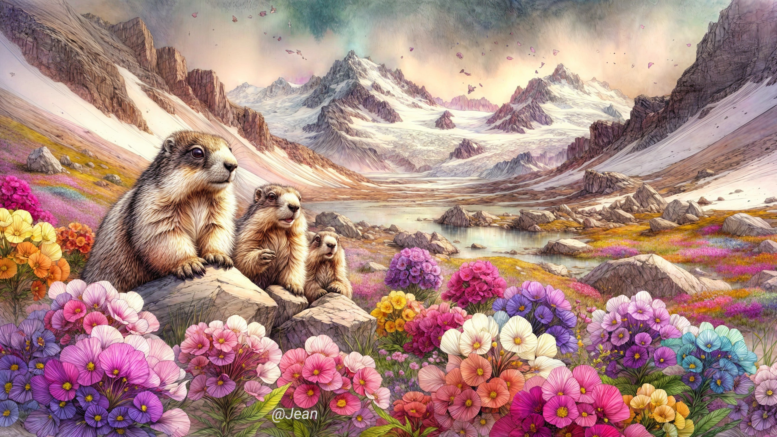 Marmots on Rocky Outcrop in Scenic Landscape