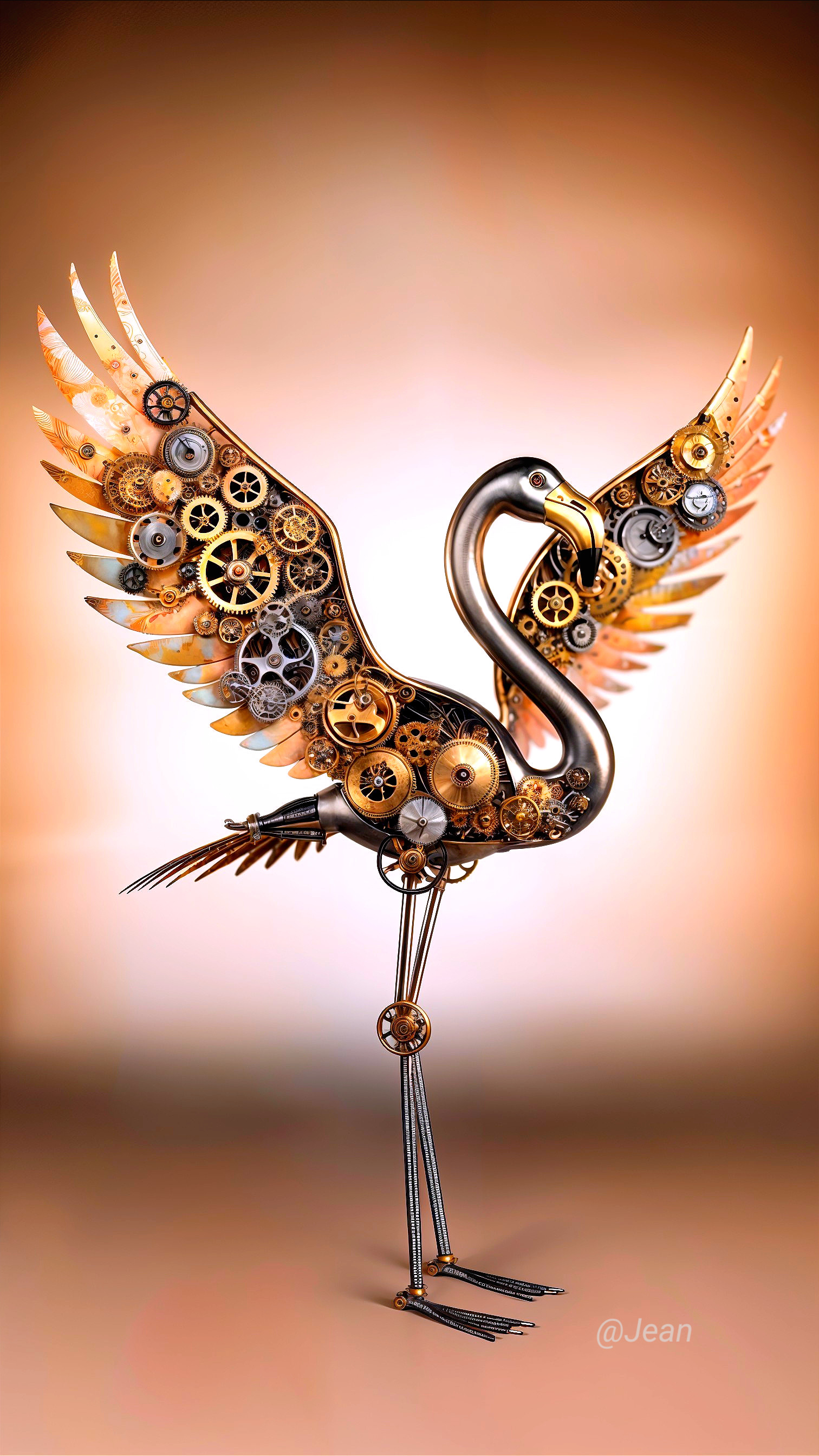 Mechanical Flamingo Sculpture with Steampunk Design