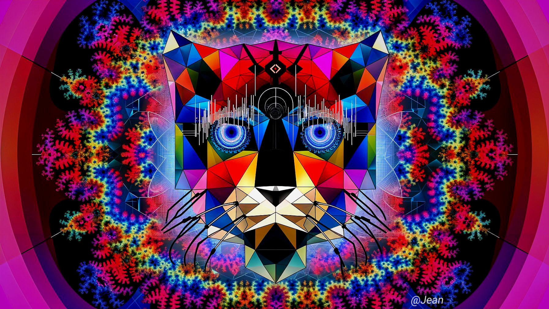Geometric Tiger Face Illustration with Vibrant Colors