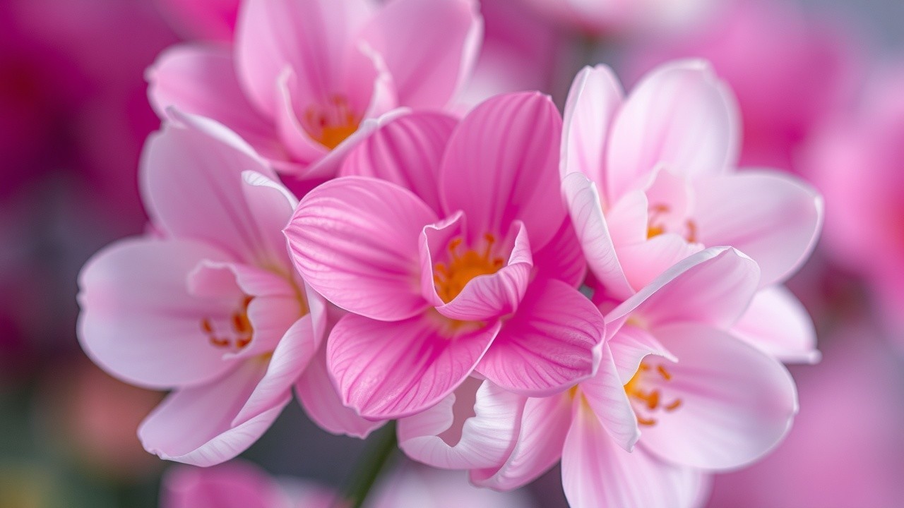 Delicate pink flowers with yellow centers and soft petals