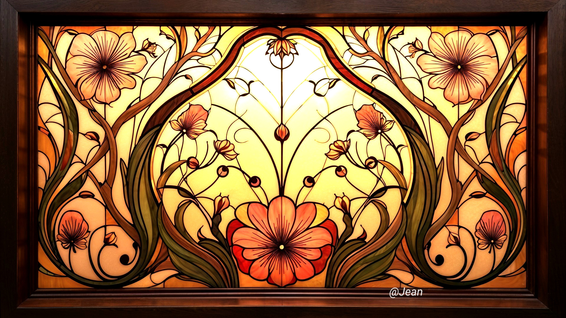 Intricate Floral Designs in Stained Glass Panel