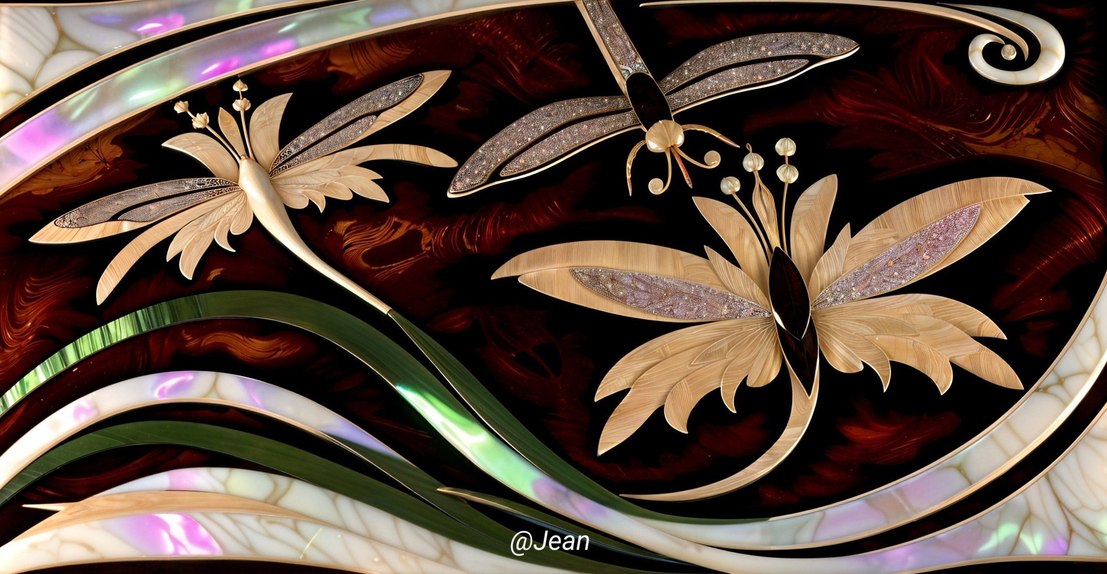 Intricate Design of Butterflies and Dragonfly in Wood