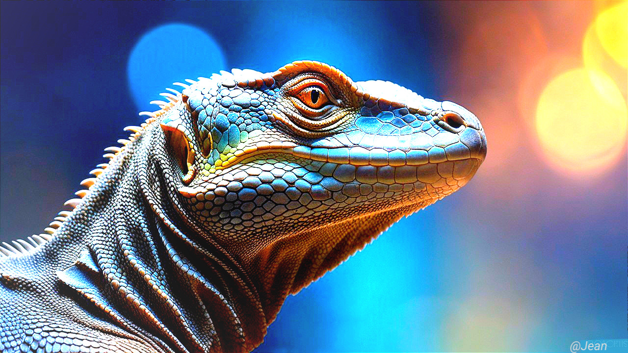 Close-Up of a Lizard's Head with Intricate Scales