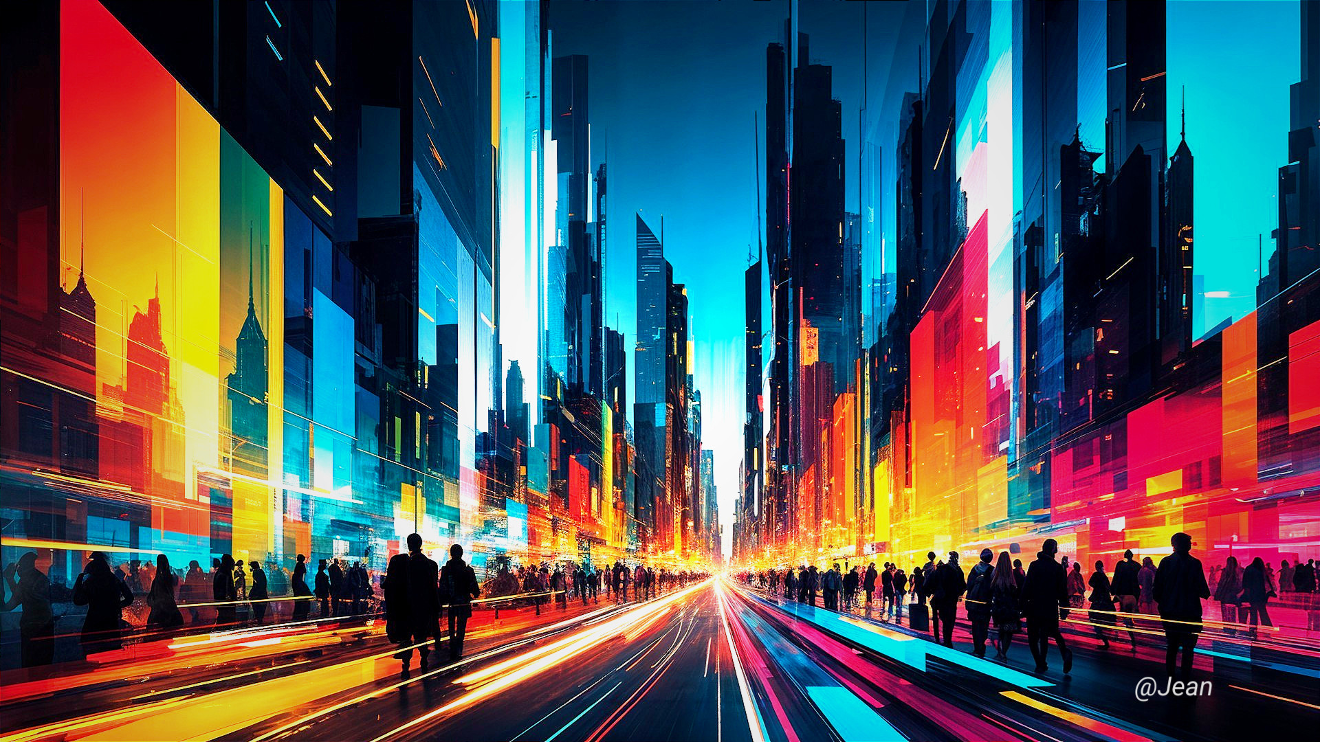 Futuristic cityscape with neon lights and skyscrapers