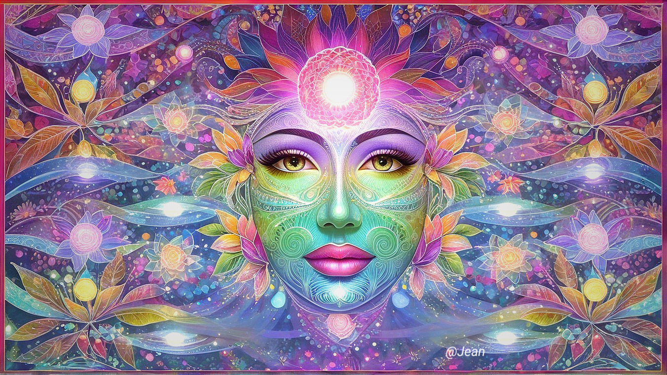 Colorful Ethereal Portrait with Floral Motifs