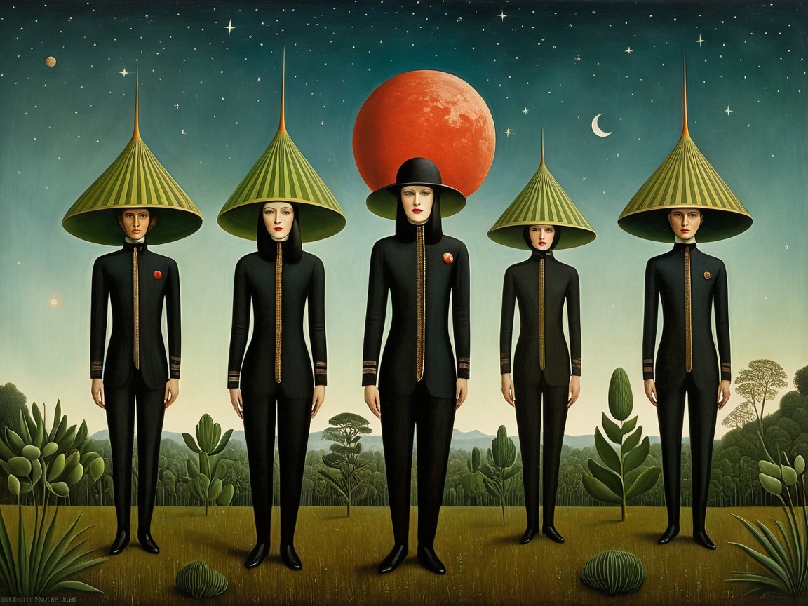 Surreal Landscape with Figures in Conical Hats