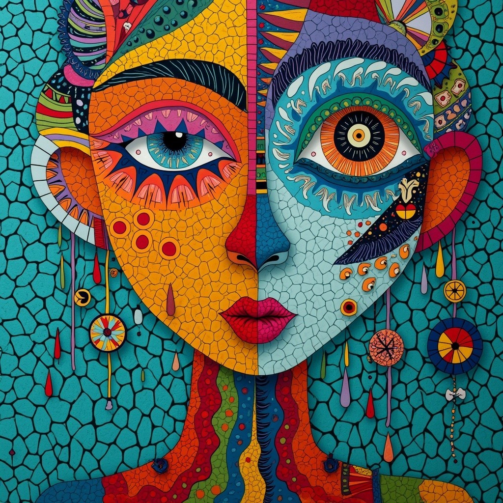 Abstract Portrait with Vibrant and Cool Color Halves