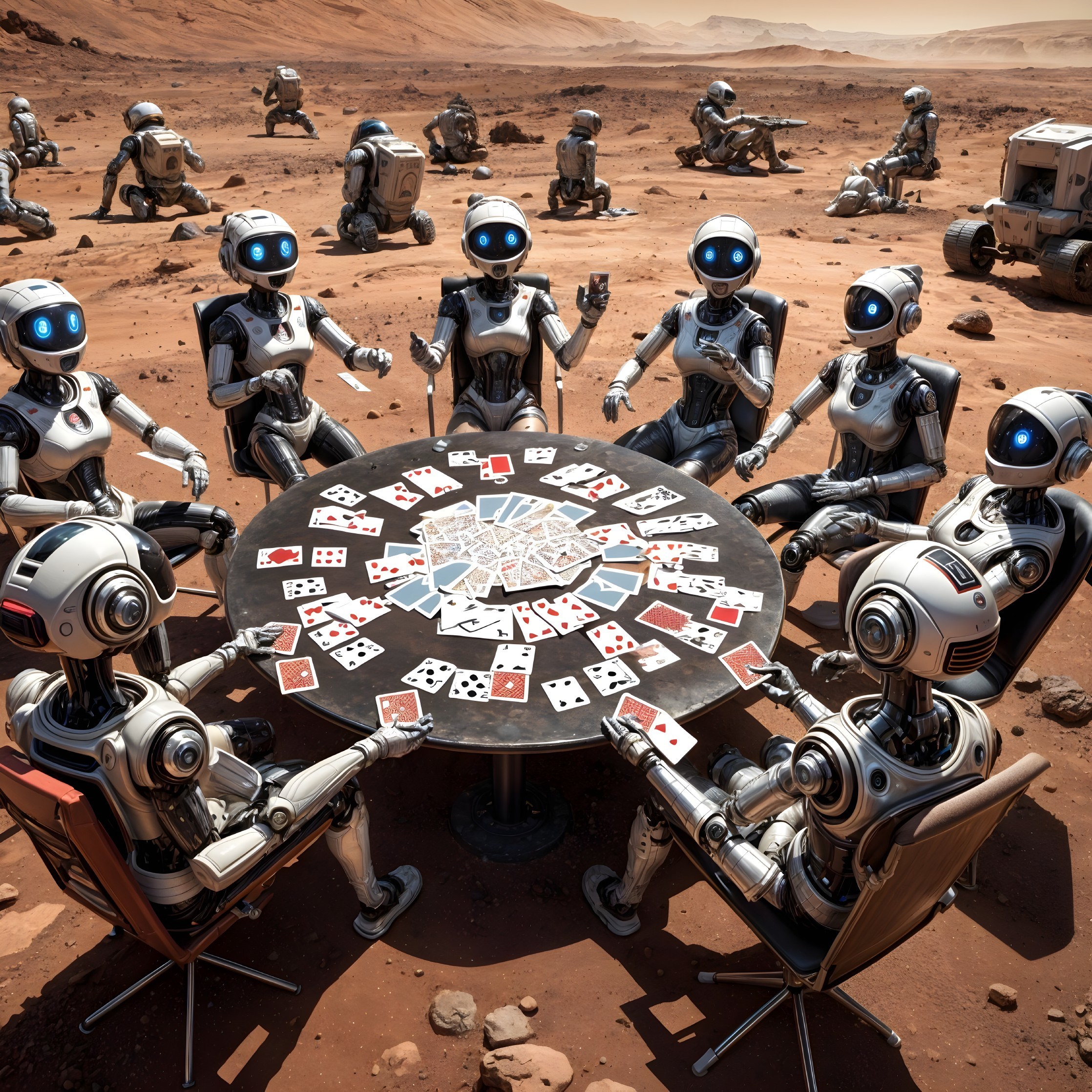 Robots Playing Card Game on Martian Surface