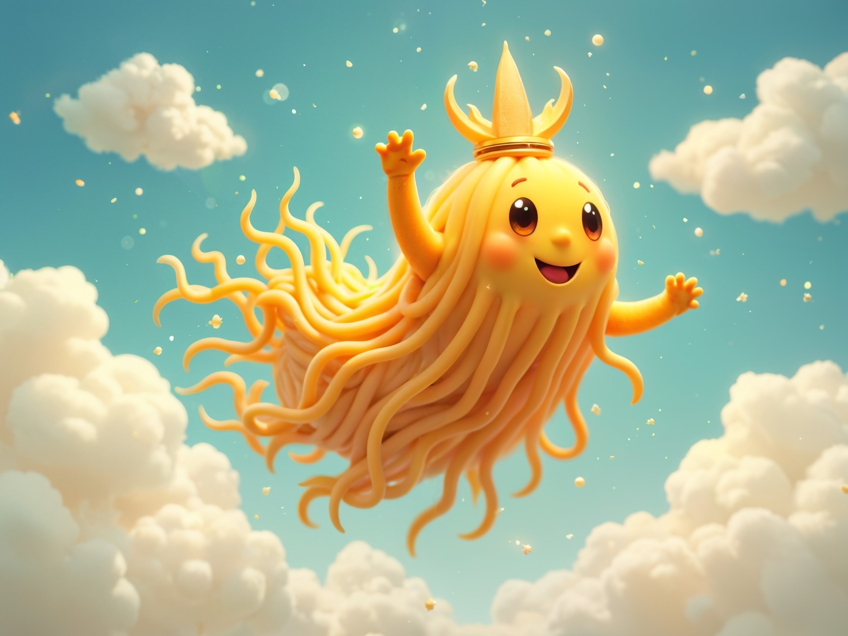 Cheerful Cartoon Sun Character in Blue Sky Background
