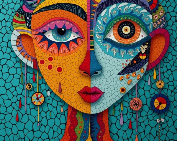 Abstract Portrait with Vibrant and Cool Color Halves