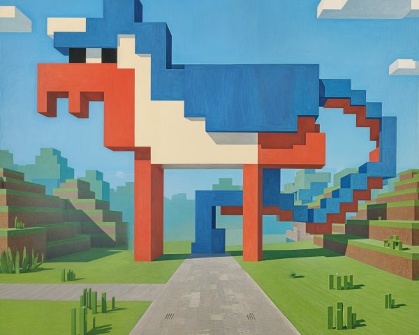 Colorful Pixelated Dinosaur in Bright Landscape