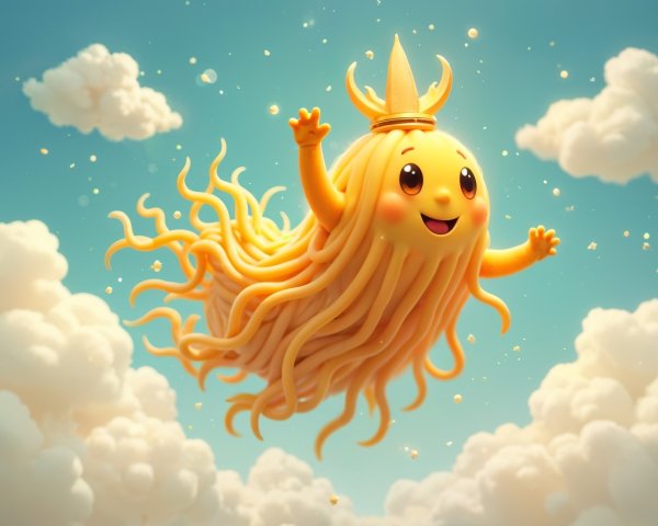Cheerful Cartoon Sun Character in Blue Sky Background