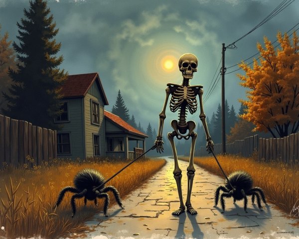 Skeleton Walking Spiders on a Moonlit Path