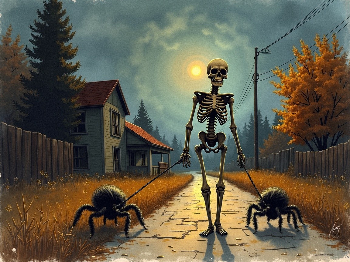 Skeleton Walking Spiders on a Moonlit Path