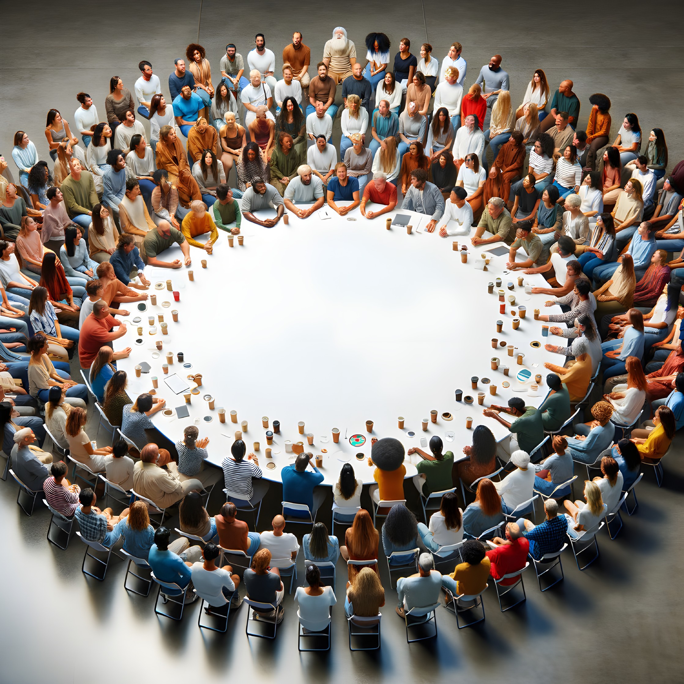 Diverse Individuals Gather Around Circular Table Setting