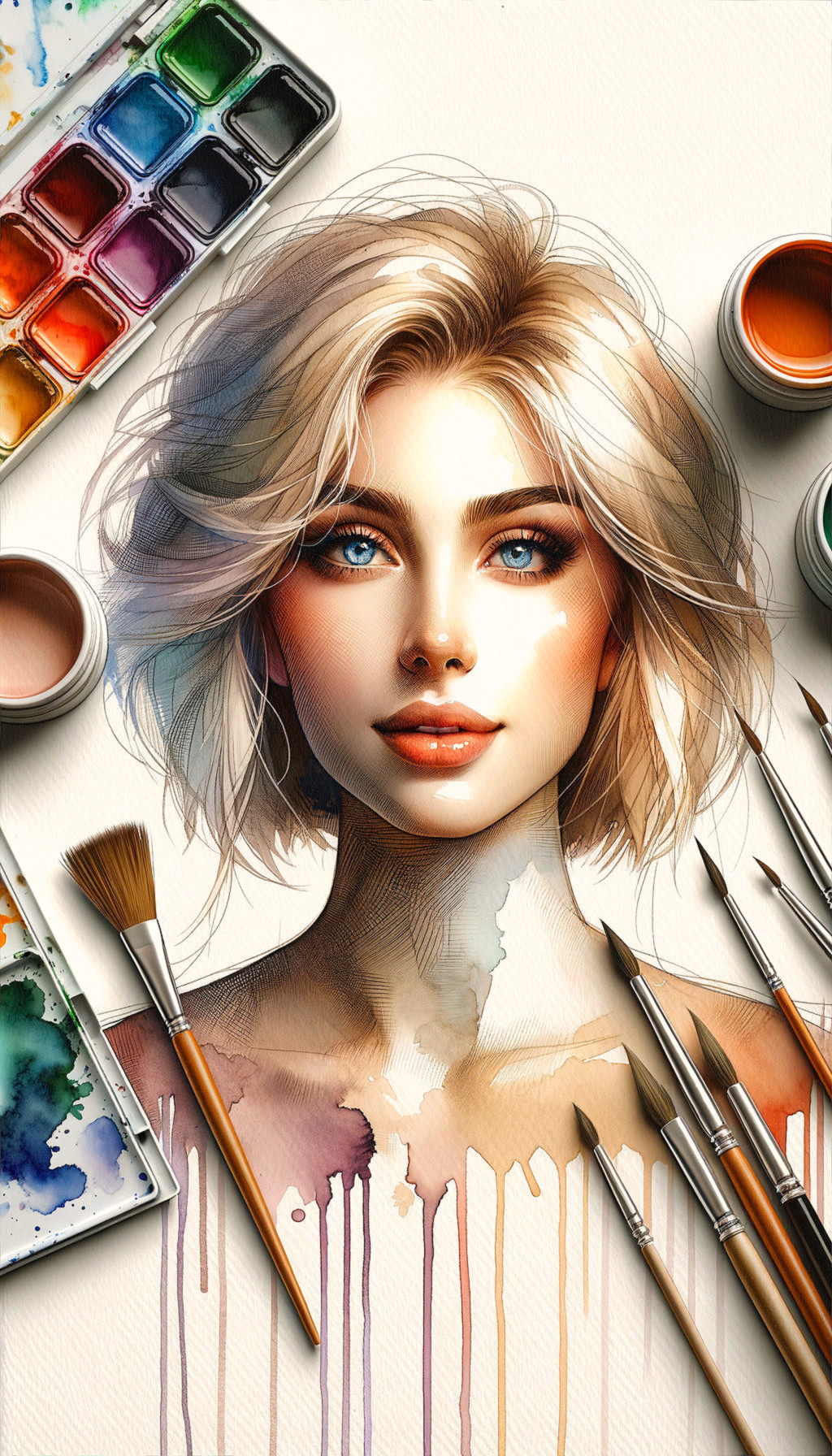 Illustration of a Confident Young Woman with Art Supplies