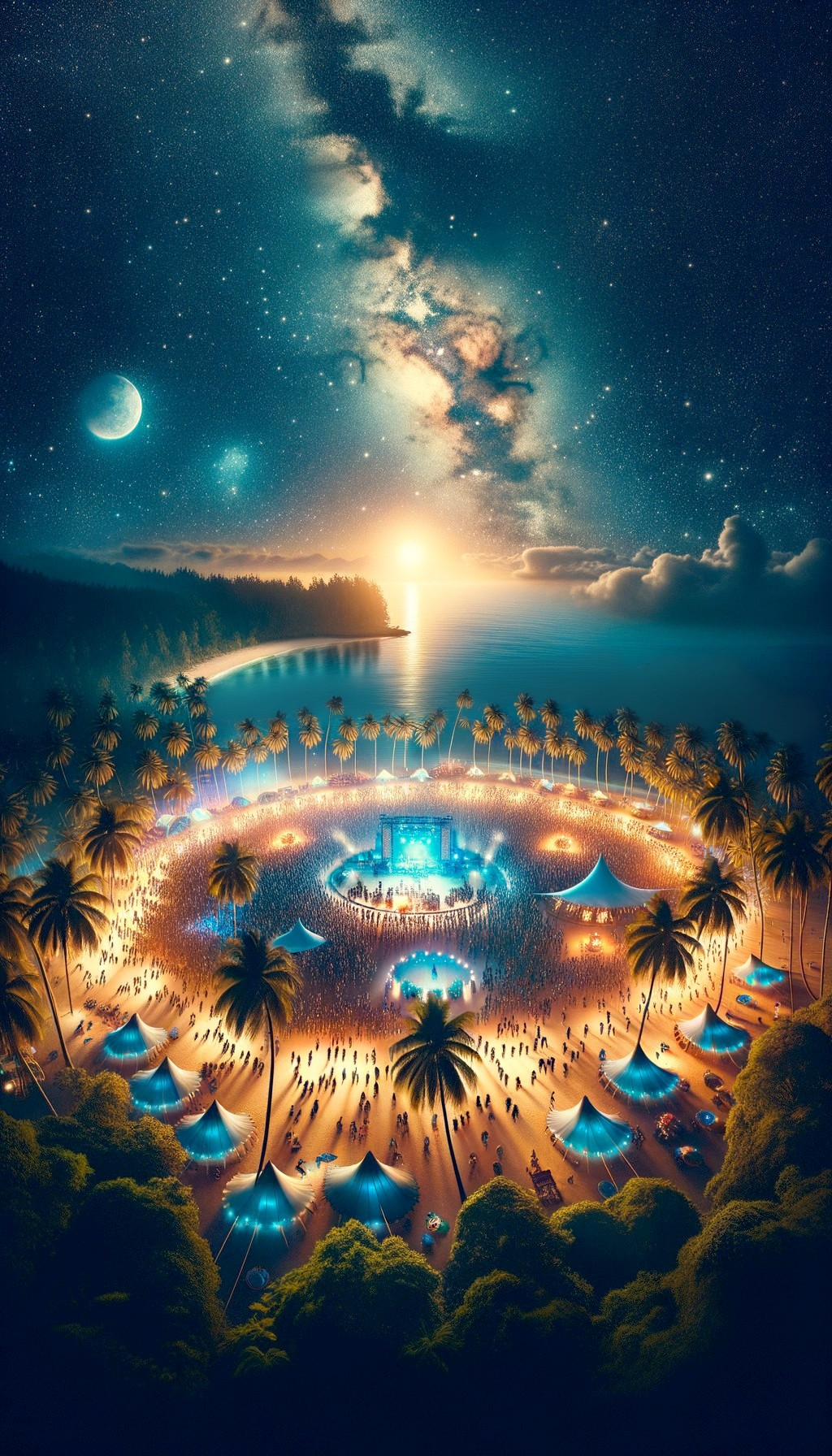 Vibrant Festival Scene Under Starlit Sky with Crowd