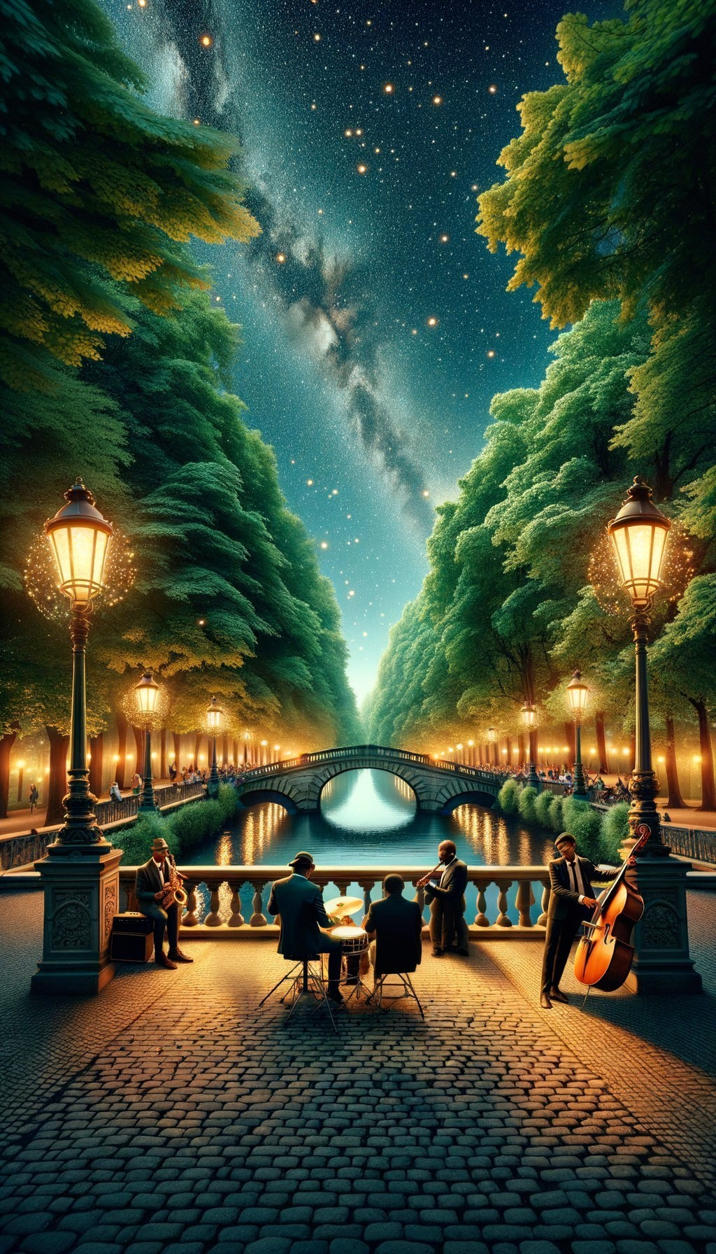 Evening Scene of a Canal with Musicians and Stars