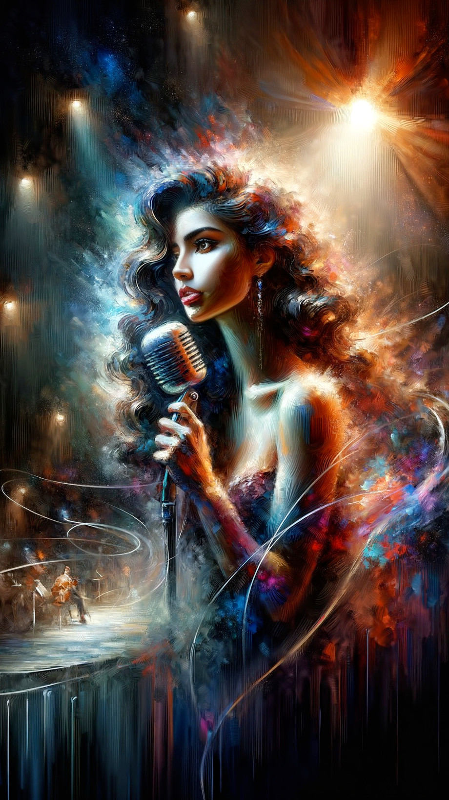 Ethereal Illustration of a Woman Singing with Microphone