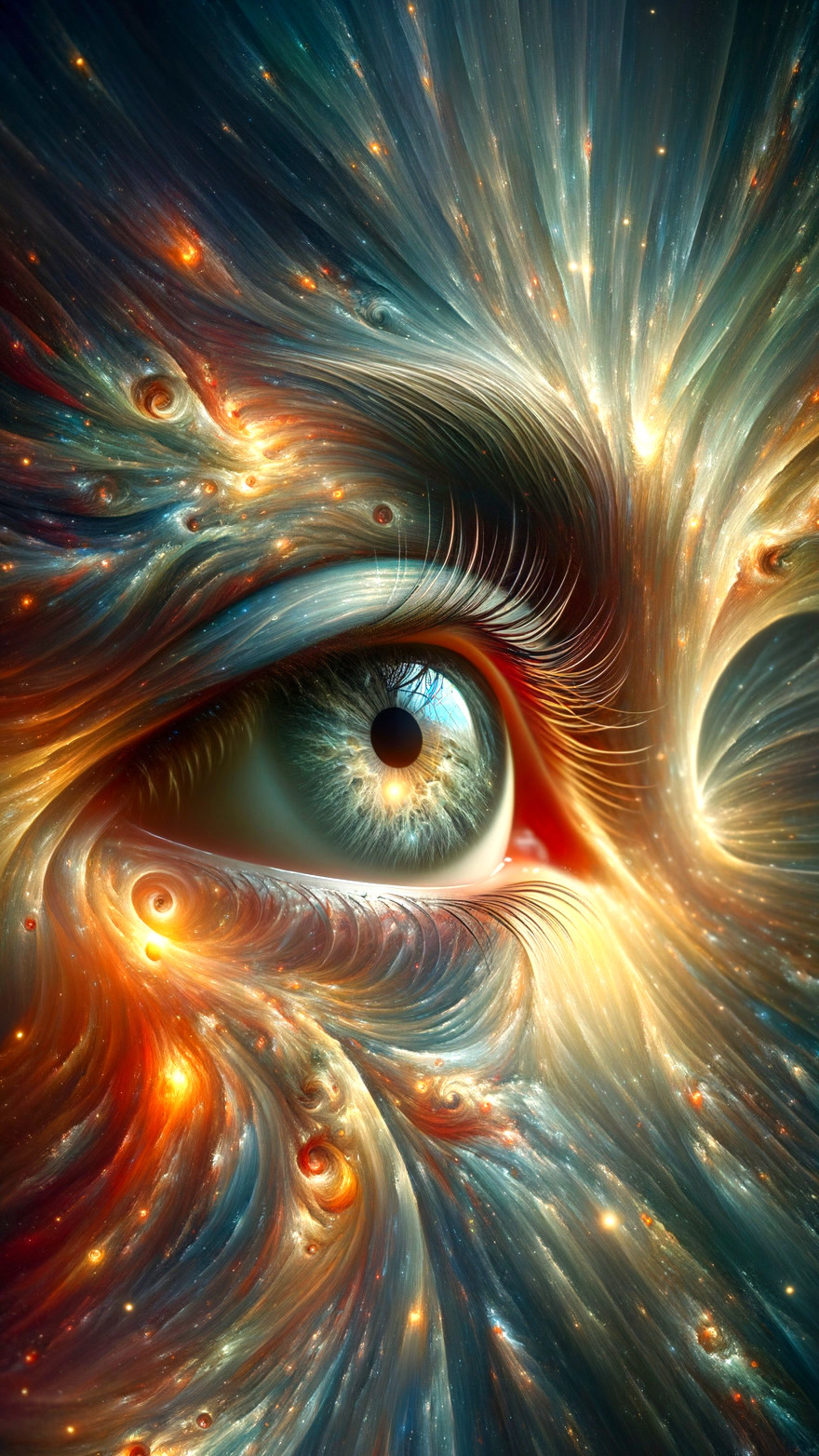 Intricate Eye Surrounded by Cosmic Patterns and Colors