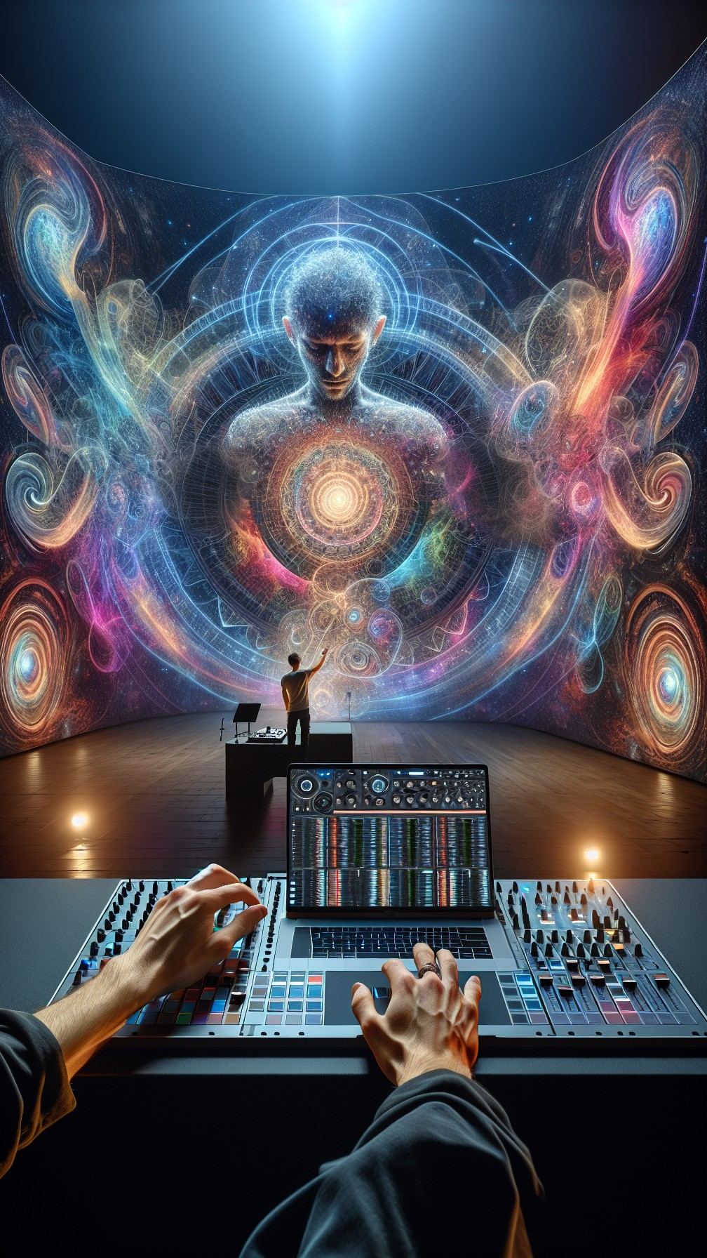 DJ Performance with Cosmic Visuals and Music Mixing