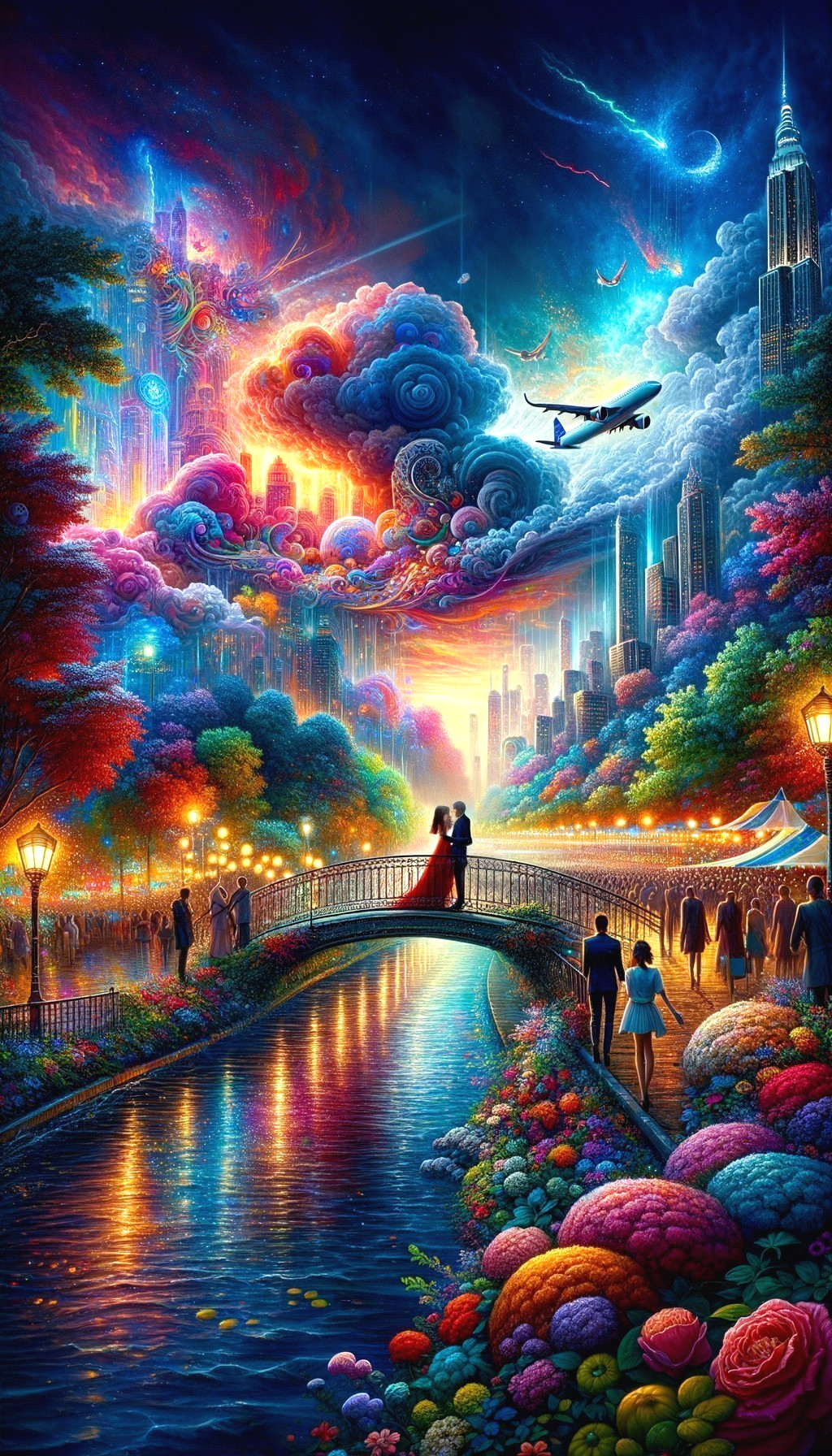 Dreamy Cityscape with Colorful Clouds and Romance