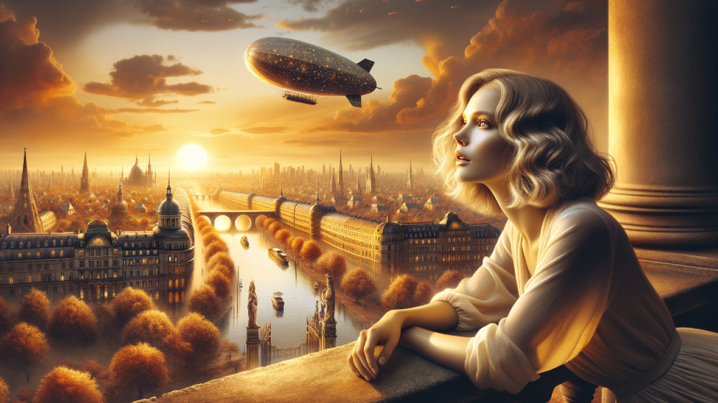 Woman Contemplating Cityscape at Golden Twilight