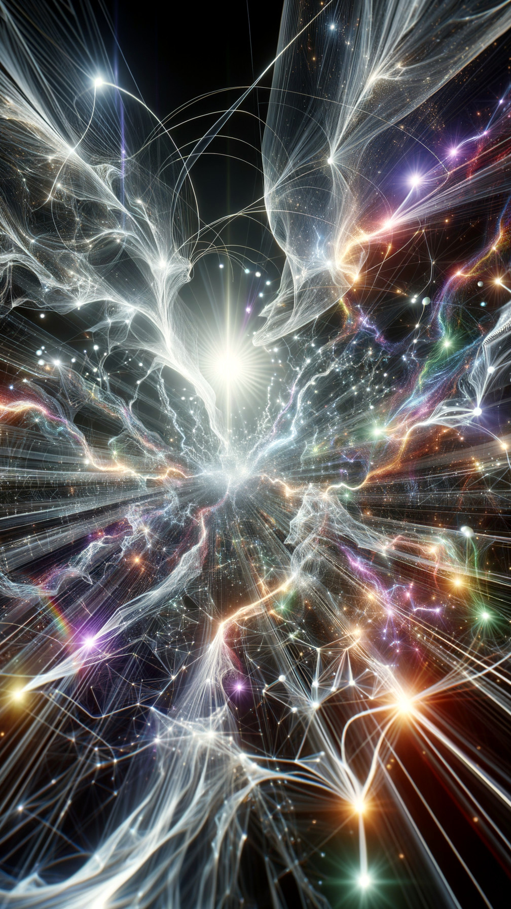 Abstract Cosmic Explosion with Colorful Light Strands