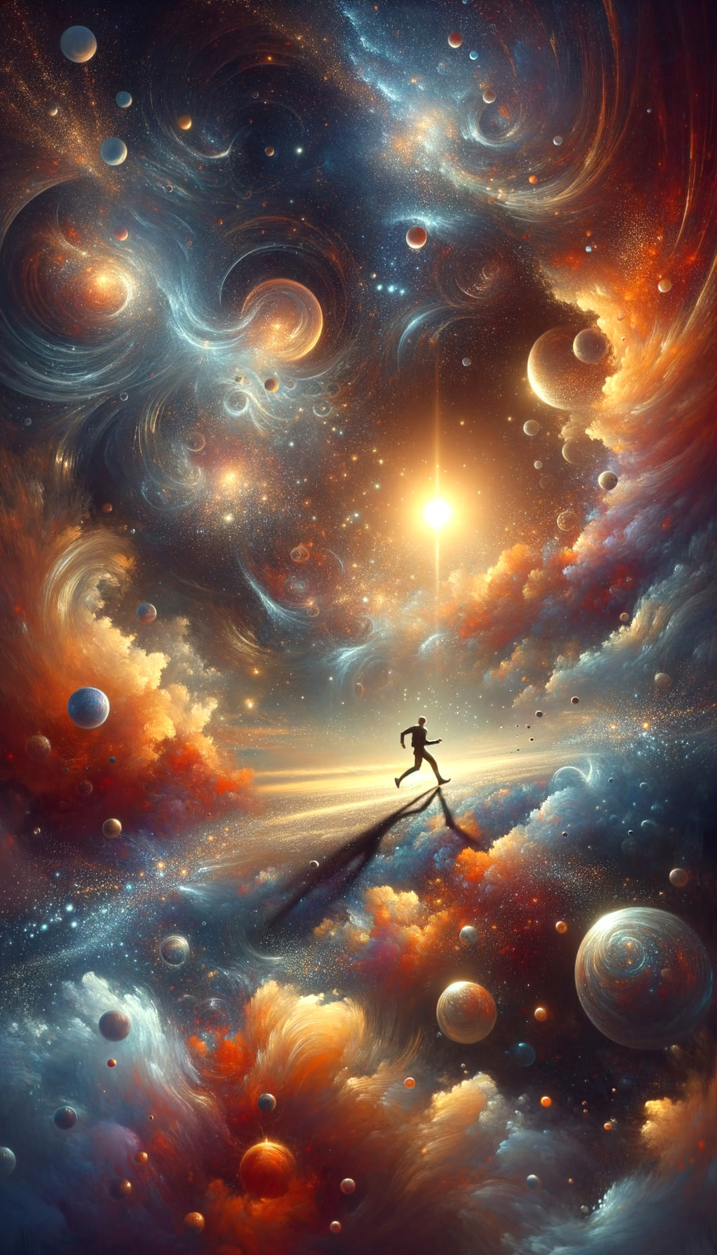 Lone Figure in a Vibrant Cosmic Landscape