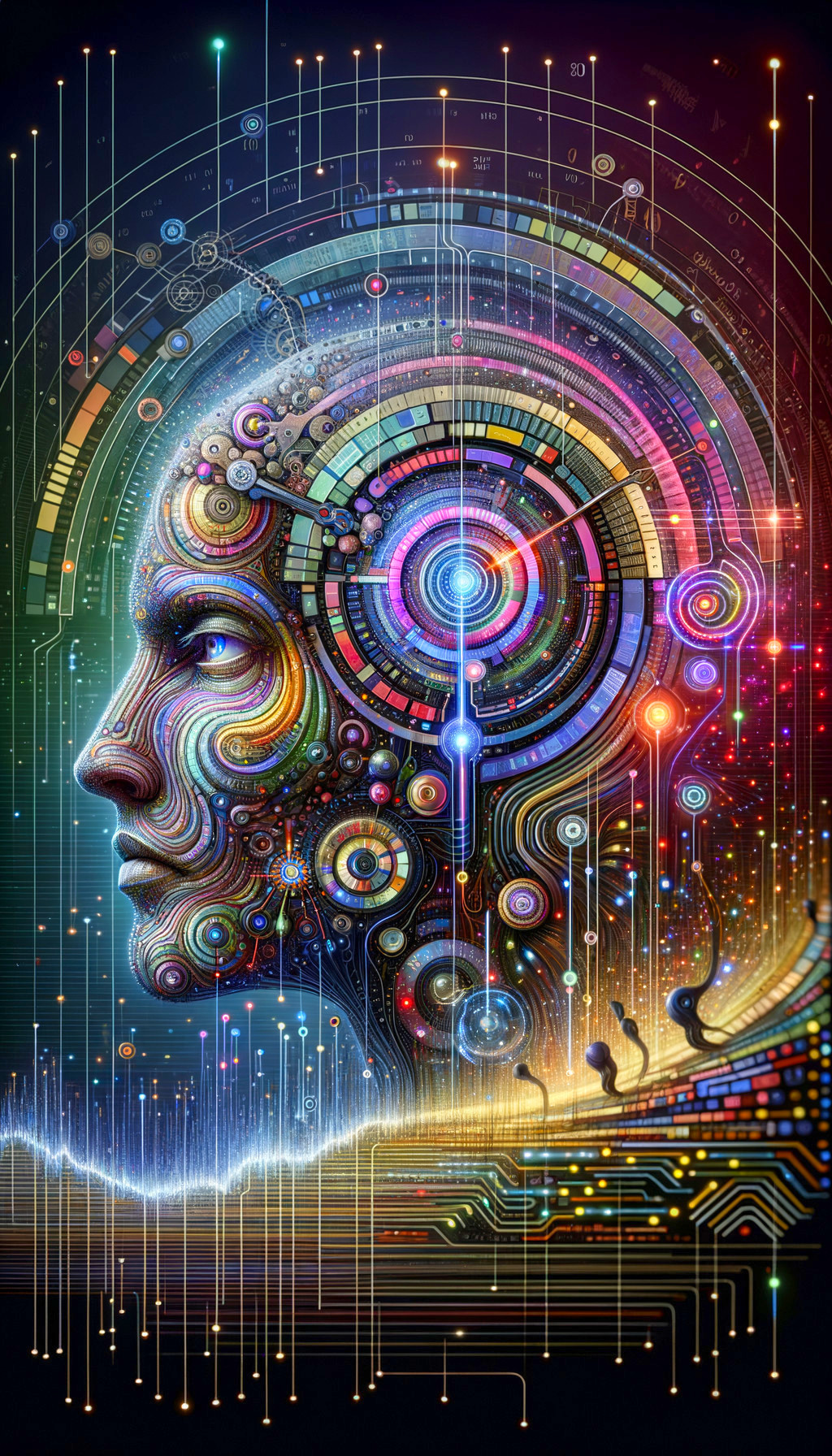 Abstract Human Profile with Colorful Digital Patterns