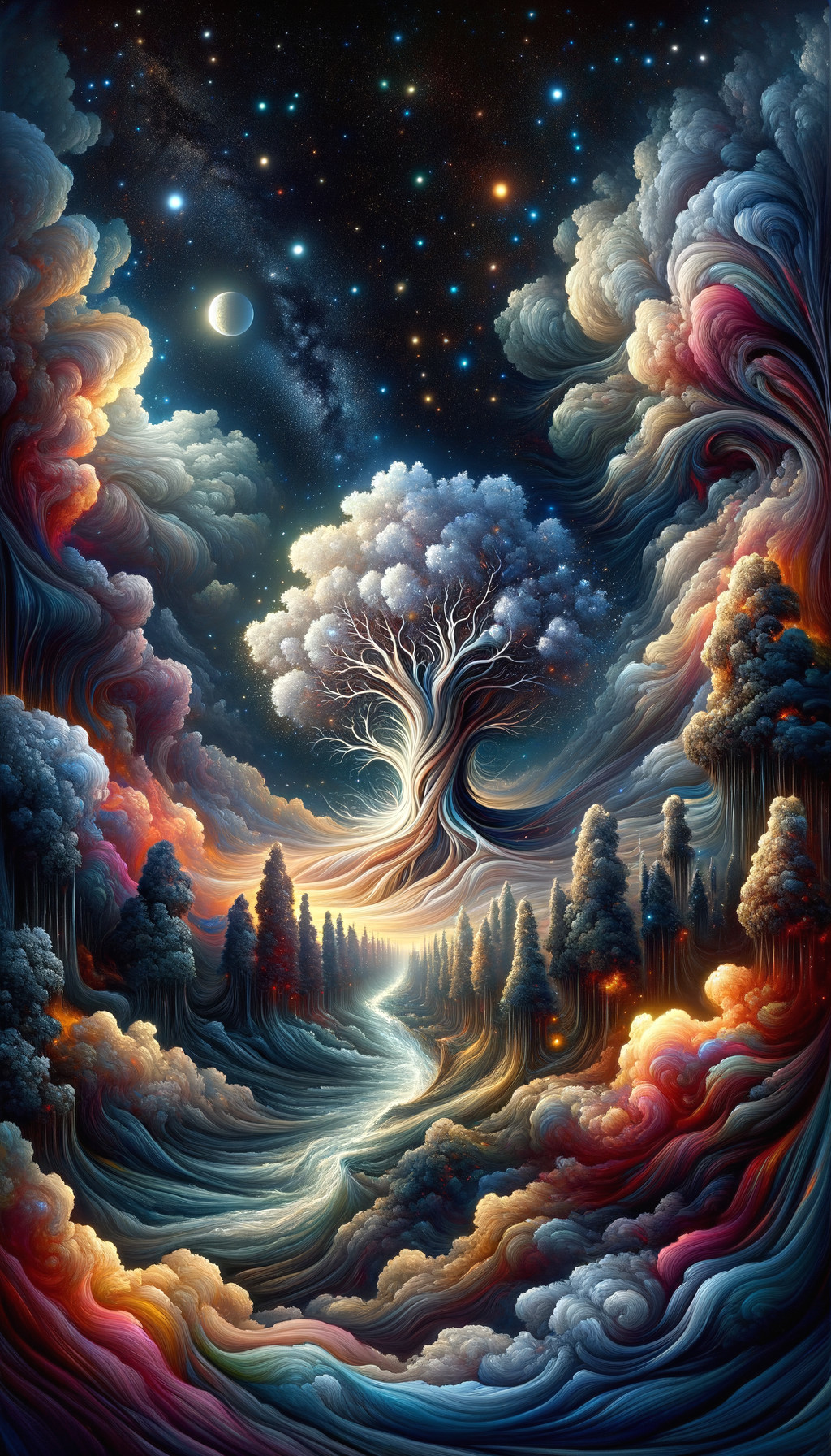 Celestial Landscape with Luminous Tree and River