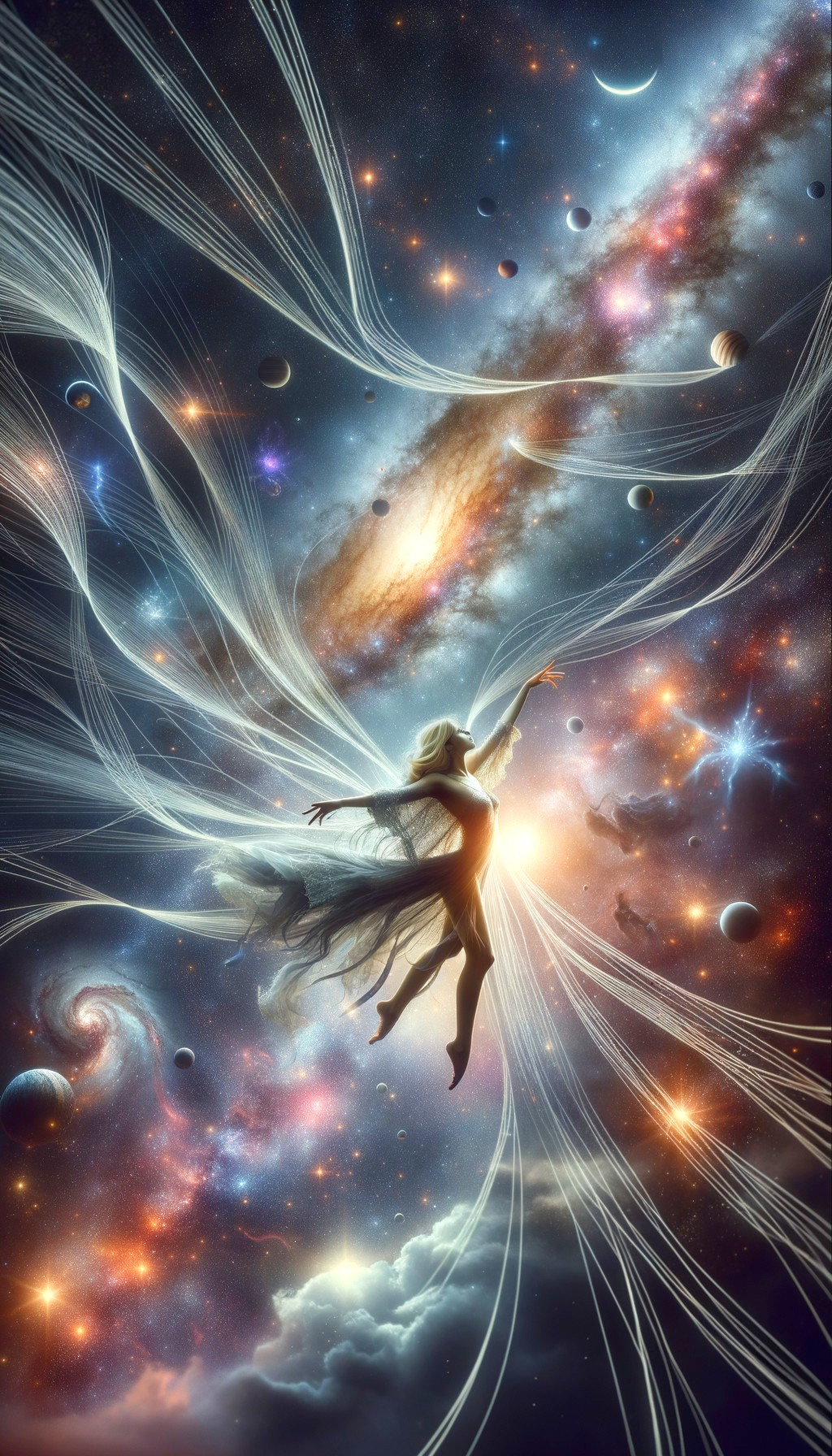 Cosmic Figure in Vibrant Galaxy with Ethereal Light