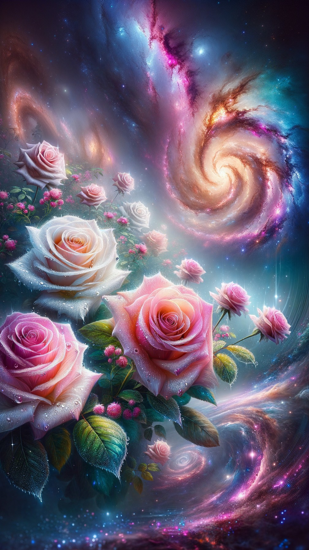 Cosmic Scene of Roses Blooming in a Galaxy