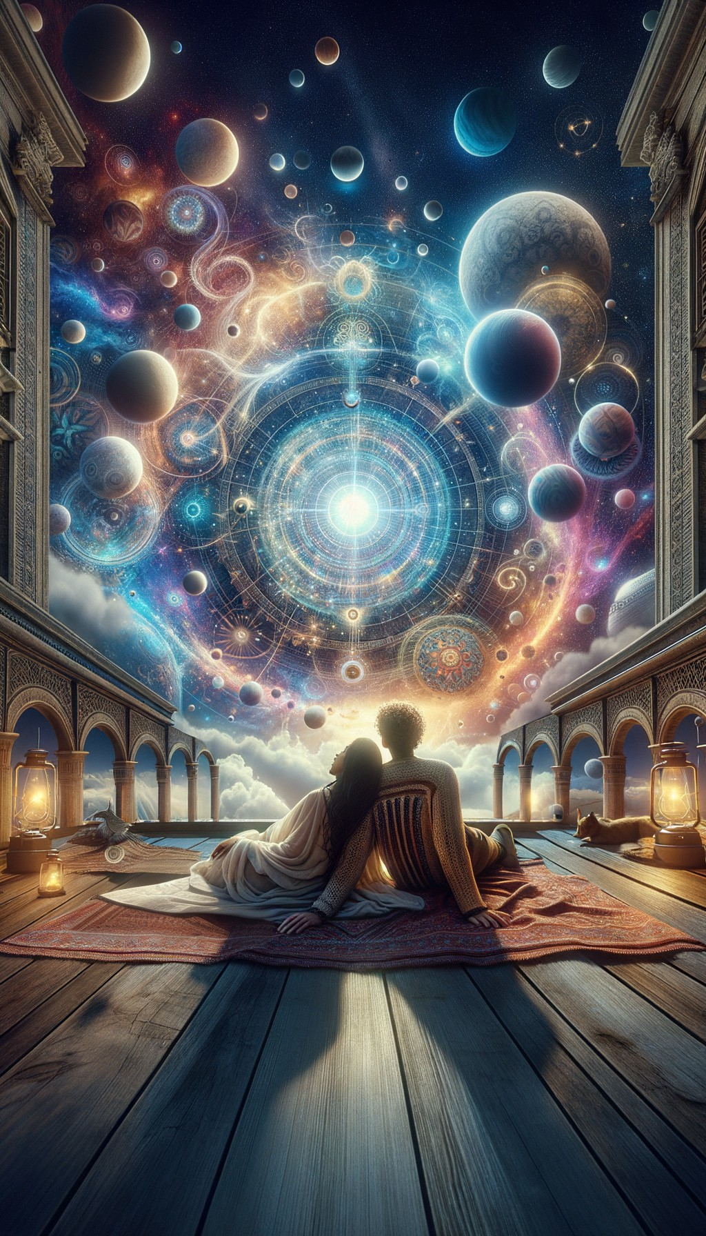 Couple Gazing at Cosmic Swirl Under Night Sky