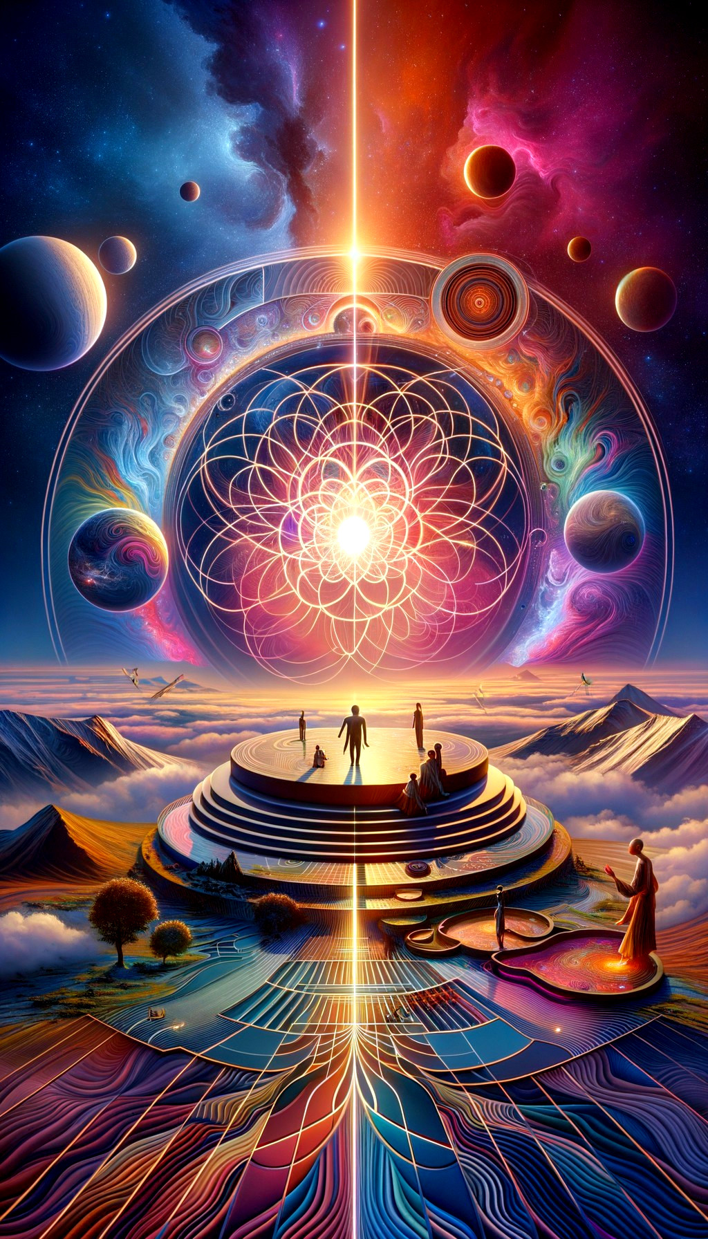 Vibrant Cosmic Scene with Stars and Abstract Landscapes