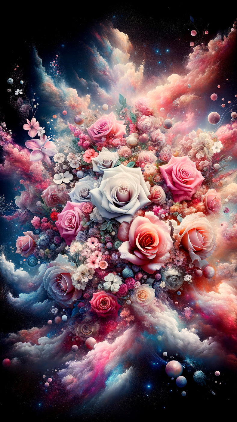Ethereal Floral Composition with Cosmic Background